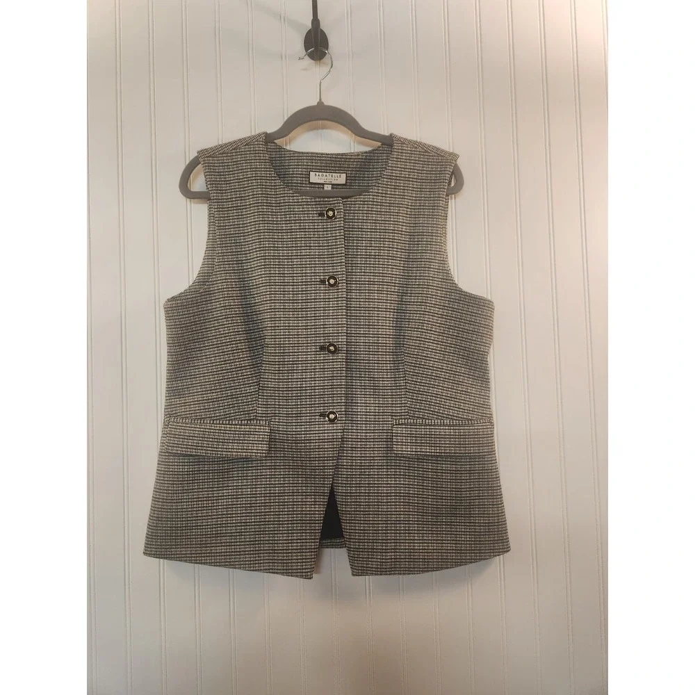 Bagatelle Collection Women's Navy Houndstooth Vest Size L‎ Classic Career Office